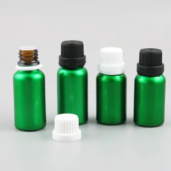 200x15 ml 20 ml Doldurulabilir Yeşil Cam uçucu yağ şişeleri İle Plastik Sabotaj Belirgin Kap Yeşil Kozmetik Kapları
