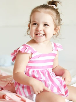 2022 Elbise 2-8 Yaşında Dondurulmuş Yaz Kızlar Baskılı Pamuk Şerit Elbiseler kollu Küçük Çocuk Bebek Elbise Kızlar İçin giysi