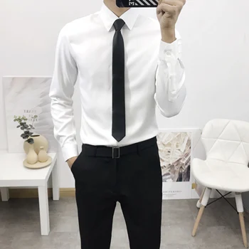 2022 İlkbahar Sonbahar Moda Erkek Elbise Gömlek Yeni Slim Fit Erkek Gömlek Düz Renk Uzun Kollu Ofis Erkek İş Resmi Gömlek V01