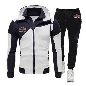 2022 Martini Yarış Baskı erkek Moda fermuarlı kapüşonlu kıyafet Spor Koşu Eşofman Koşu spor takımları + Pantolon 2 Adet Setleri Giyim