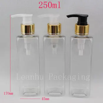 250 ml X 25 transpaernt kare boş şampuan pompası konteyner sıvı sabunluk kozmetik şişe, şeffaf plastik şişe