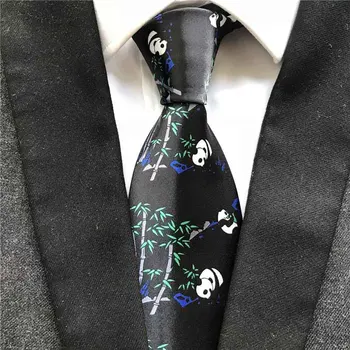 9cm klasik yeni tasarım erkekler hayvan baskılı kravat siyah güzel Panda bambu desenli