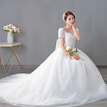 Basit düğün elbisesi Glitter Kare Yaka Gelinlikler Parlayan Peri Rüya gelinlik Artı Boyutu Vestido De Casamento