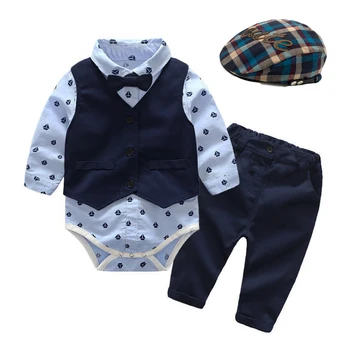 Erkek baskılı giysiler Bebek Yenidoğan Çocuk Setleri Elbise Çocuklar Şapka + Yelek + Romper + Pantolon 5 ADET Sonbahar Bahar Takım Elbise bebek giysisi