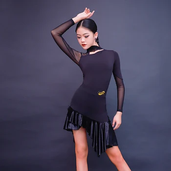 Kızlar Latin Rekabet Elbise ChaCha Giyim Tango Uygulama Giyim Bodysuit Etek Kıyafet Samba Rumba Performans Kostüm YS4616