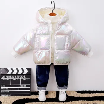 Kış pamuklu ceket Kızlar için uzun kaban 2021 Erkek Bebek Gökkuşağı Yansıtıcı Parkas Erkek Bebek Palto Giysileri 2 4 6 8 Yaşında