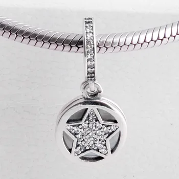 Otantik S925 Gümüş Boncuk Charm Dostluk Yıldız Kristal Kolye Boncuk Kadınlar için Bilezik Bileklik DIY Takı
