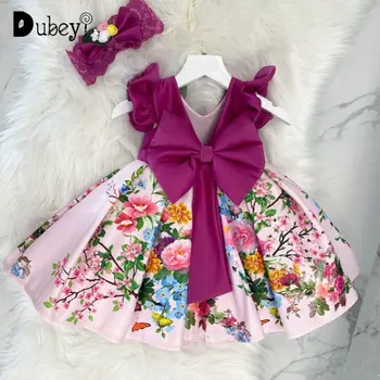Toddler Kız Noel Kıyafetleri Prenses Fastival Parti Elbise Çocuklar için Kız Doğum Günü Çiçek Elbise Yay ile Küçük Kızlar Kostüm