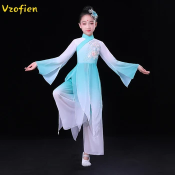 Çocuk Klasik Çin Kostümleri Yangko Ulusal Kare Dans Geleneksel Hanfu Şemsiye Fan Dans Uygulama Dans Giyim